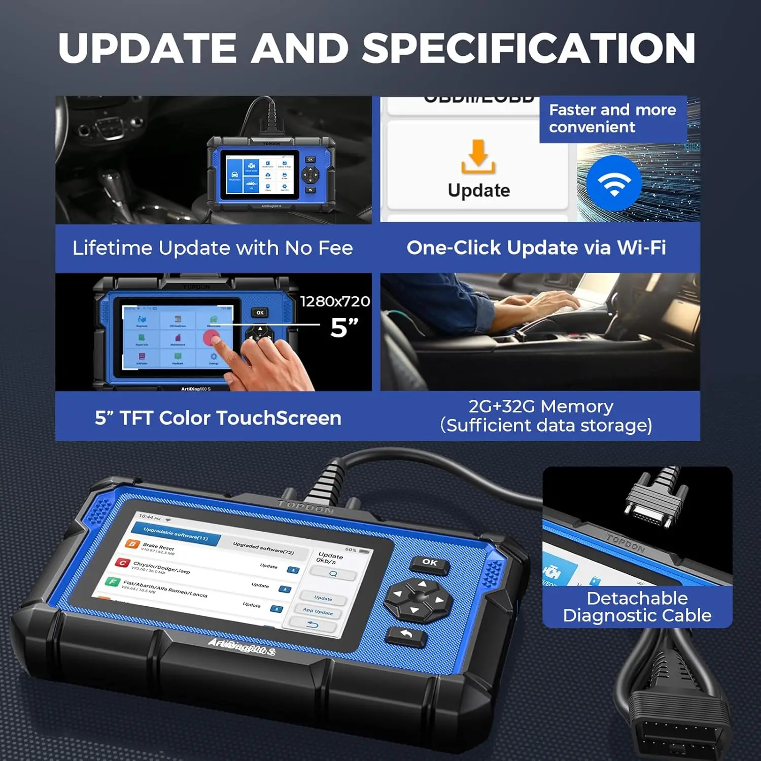 TOPDON ArtiDiag600S OBD2 escáner herramienta de diagnóstico de coche profesional ABS Airbag aceite EPB DPF TPMS BMS restablecer lector de código automotriz