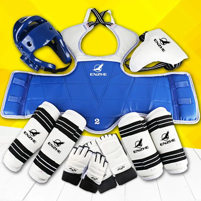 Conjunto de protectores de Taekwondo de alta calidad, 8 piezas, WTF, aprobado, espinilla, antebrazo, protector de pecho, casco de Karate, ingle, guante TKD, zapatos