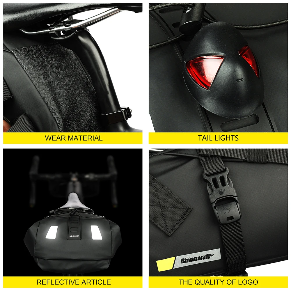 Rhinowalk-Bolsa para SILLÍN de bicicleta impermeable, gran capacidad, alforja para sillín de bicicleta, bolsa trasera plegable para ciclismo, bicicleta de montaña y carretera