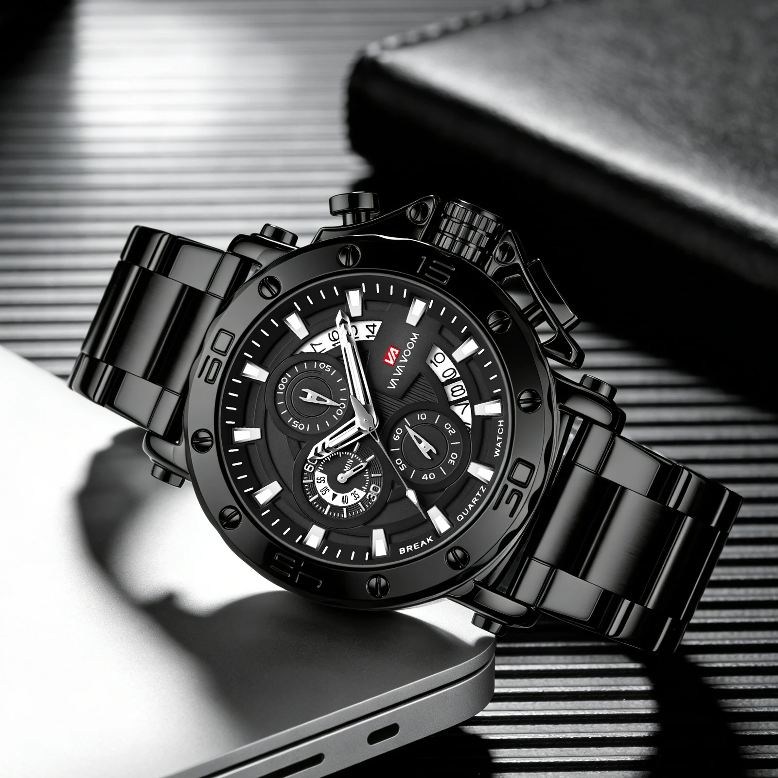 Reloj cronógrafo VA VA VOOM para hombre, calendario luminoso, resistente al agua, reloj de lujo para hombre, relojes de cuarzo de acero inoxidable para hombre, Reloj