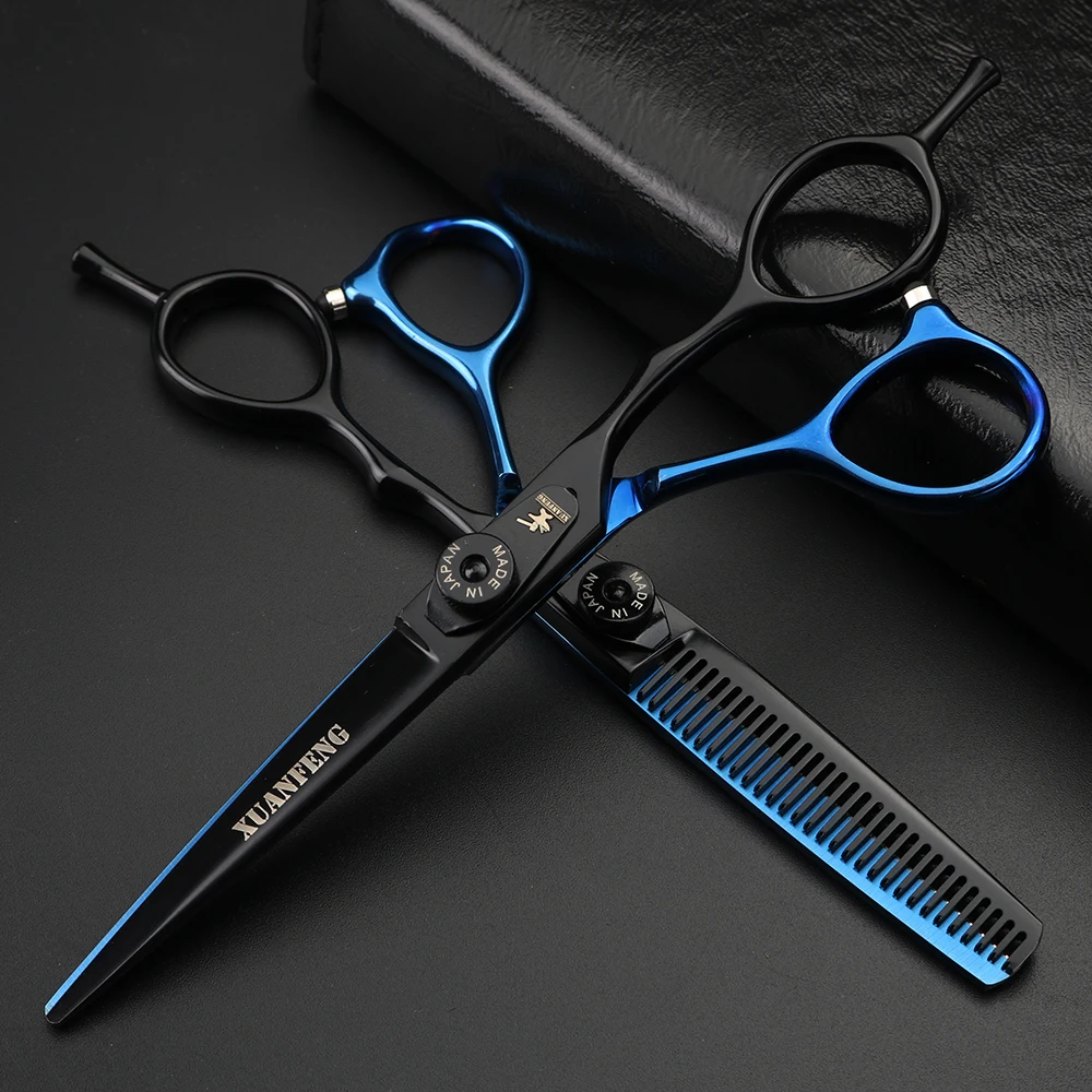 XUANFENG Tijeras para el cabello con tornillo elástico de 6 pulgadas, tijeras de corte y tijeras de adelgazamiento de peluquería de acero 440C