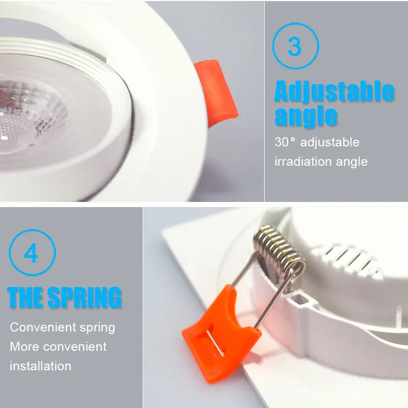Luz LED empotrada en el techo, focos de luz de techo con ángulo ajustable, 3W, 5W, 7W, 9W, 12W, iluminación interior giratoria AC220V 110V