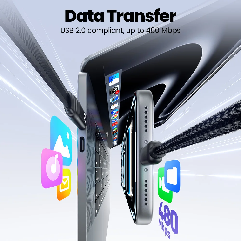 Cable USB C Retráctil Toocki de 100W para iPhone y Samsung, con Cordón Magnético de un Solo Tirón para Viajes, Mini Cable de Carga Rápida Tipo C