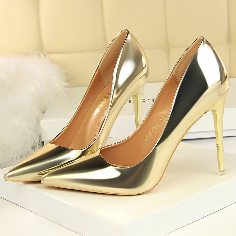 Zapatos BIGTREE, zapatos clásicos de charol para mujer, zapatos de moda para boda, tacones altos de aguja de 10,5 cm y 7,5 cm, zapatos de señora