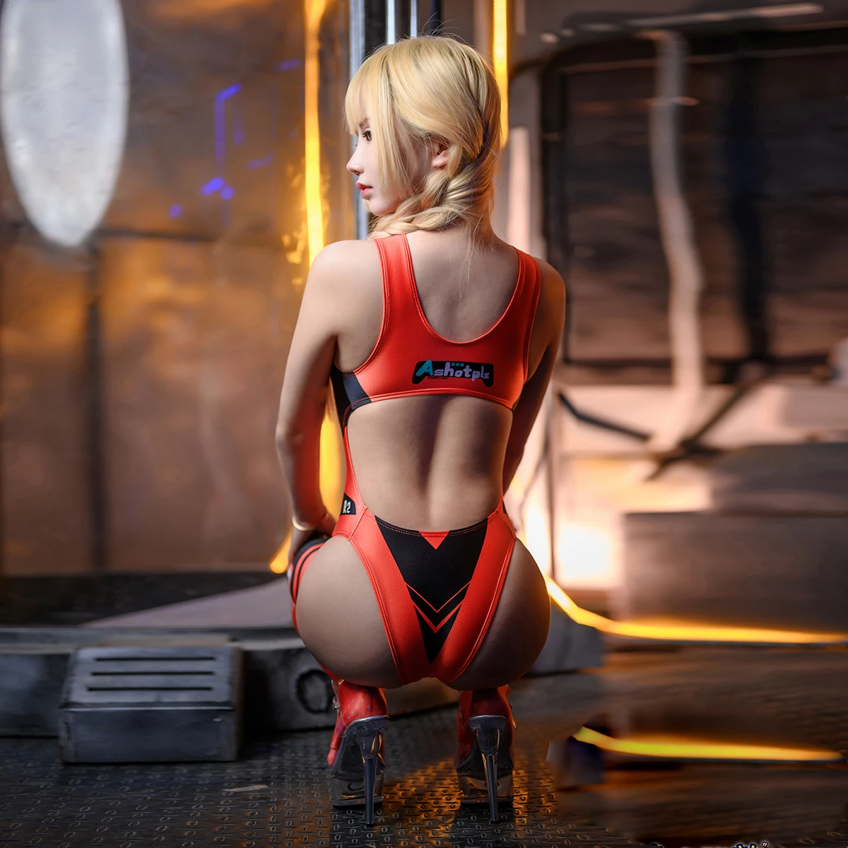Body Sexy japonés satinado brillante, traje de baño de corte alto sin entrepierna, una pieza, trajes de cuerpo ajustado con media, trajes de baño de talla grande