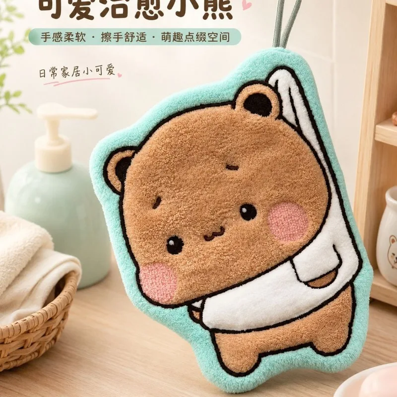 Toalla de Mano Kawaii Suave Bubu Dudu, Doble Capa, Gruesa, Absorbente, de Felpa de Coral, Toalla Colgante con Dibujos Animados, para el Hogar