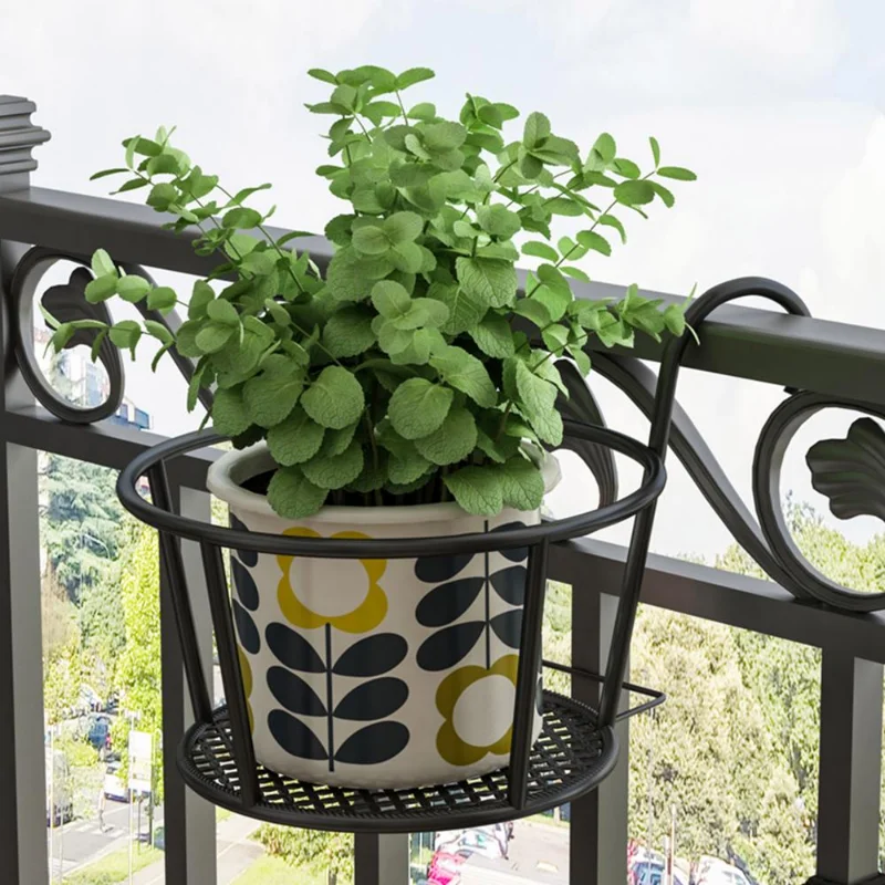 Cestas colgantes de arte del hierro, maceta, balcón, planta colgante, estantes redondos, barandilla, valla, ventana al aire libre, soporte para bonsái, decoración, 1 ud.