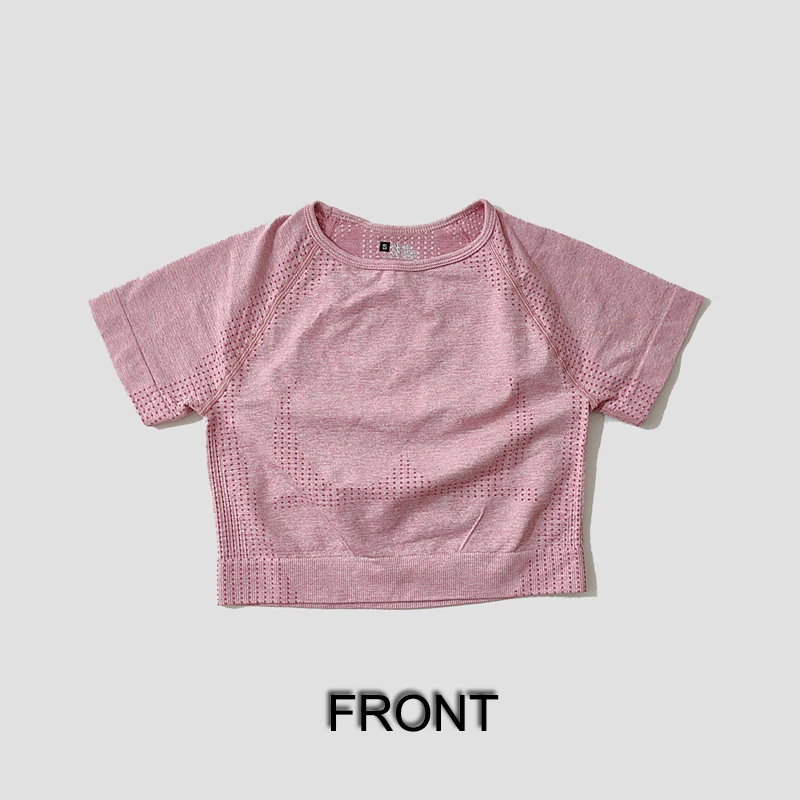 Camiseta de Yoga sin costuras para mujer, Top corto de manga corta para Fitness, Tops de entrenamiento, ropa de gimnasio para mujer, camisetas deportivas para correr, ropa deportiva