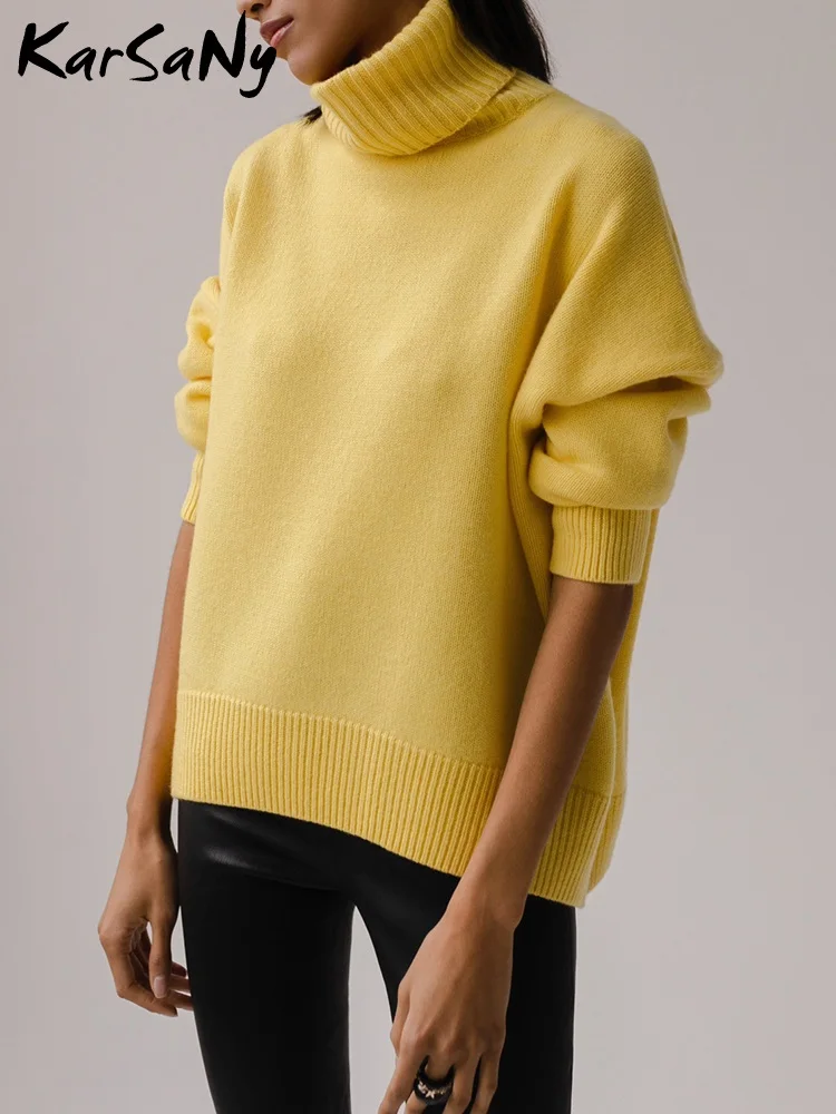 Suéteres gruesos de gran tamaño con cuello alto para mujer, jerséis blancos cálidos de invierno, suéter de punto de cuello alto de gran tamaño para mujer, ropa mujer tendencia 2025, jersey navideños