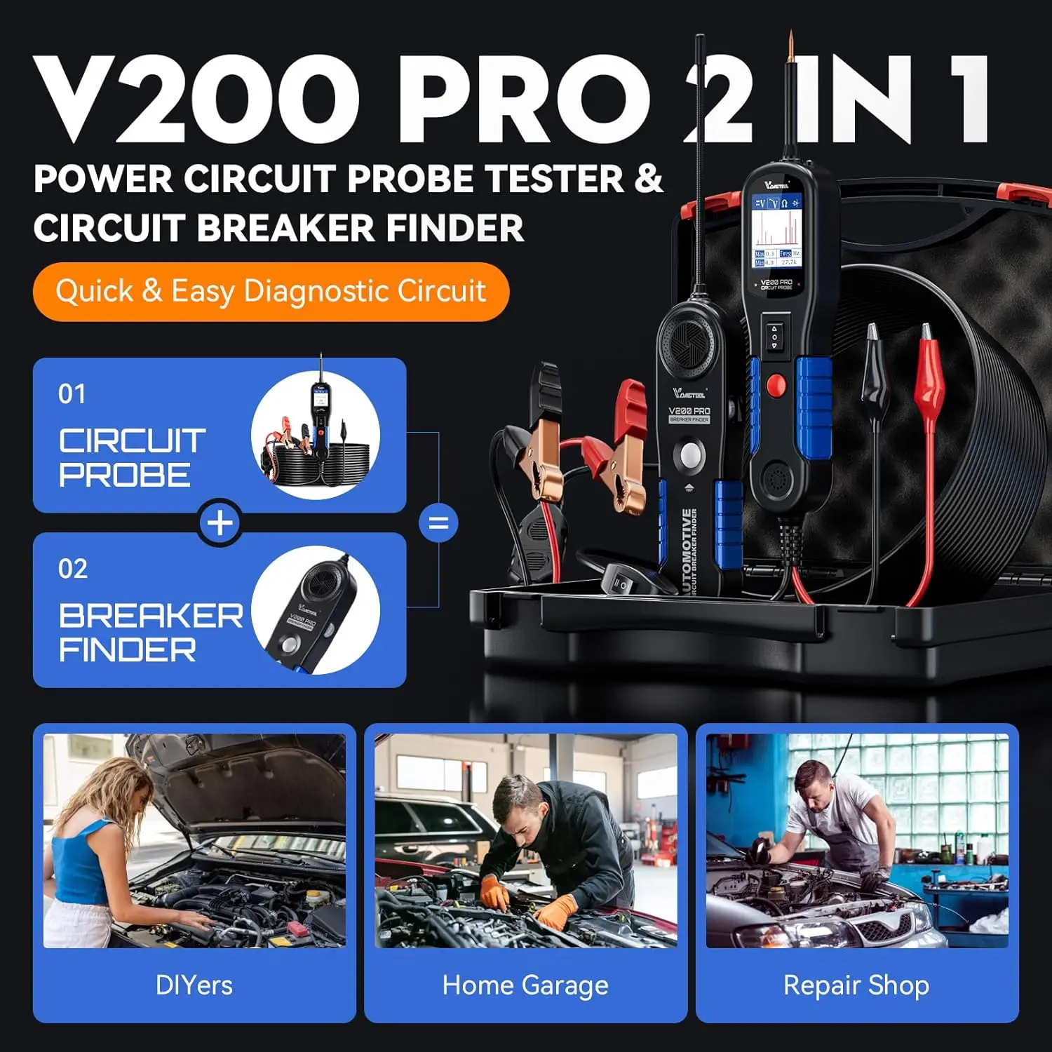 VDIAGTOOL V200PRO Probador de Circuitos Automotrices 2026, Sonda de Circuitos de Potencia 12/24V, Buscador de Cortocircuitos, Circuitos Abiertos y Disyuntores