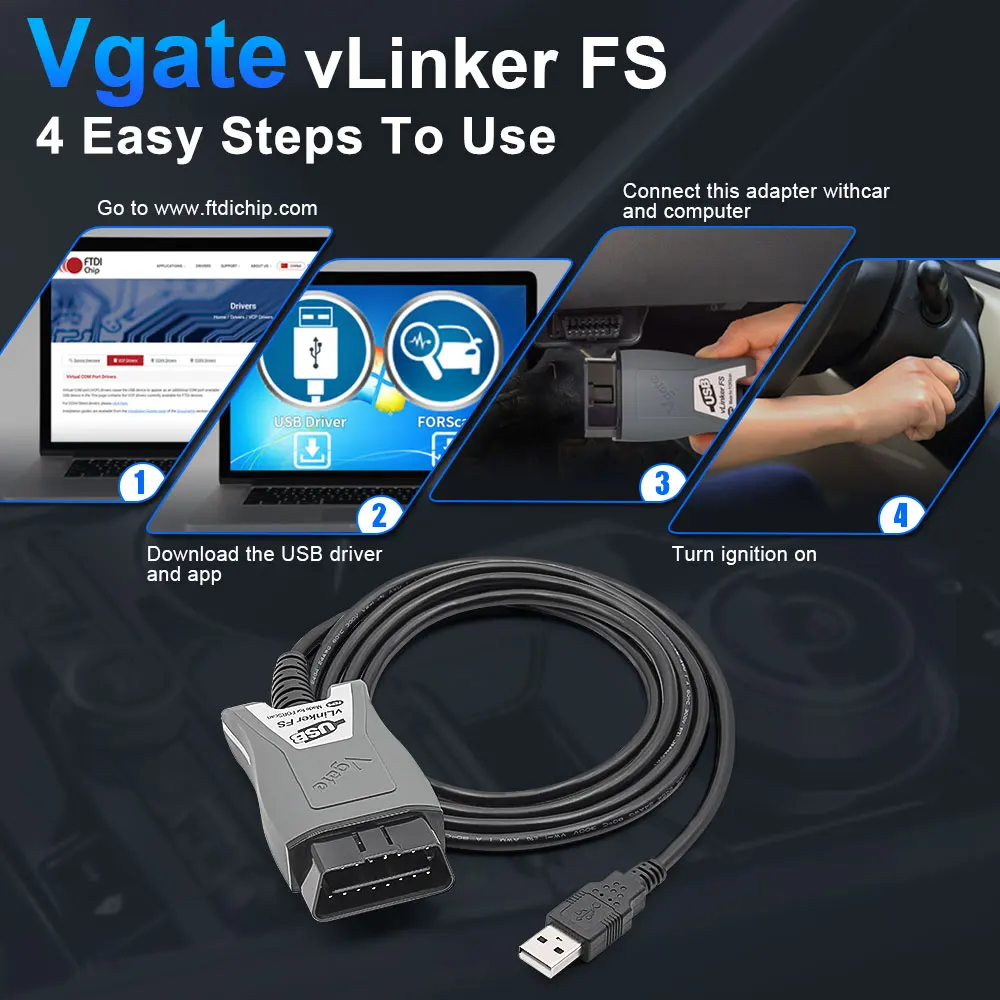 Vgate-Herramientas de interfaz de escáner de diagnóstico de coche vLinker FS ELM327 para Ford FORScan HS MS CAN ELM 327 OBD 2 OBD2, OBDII para Mazda