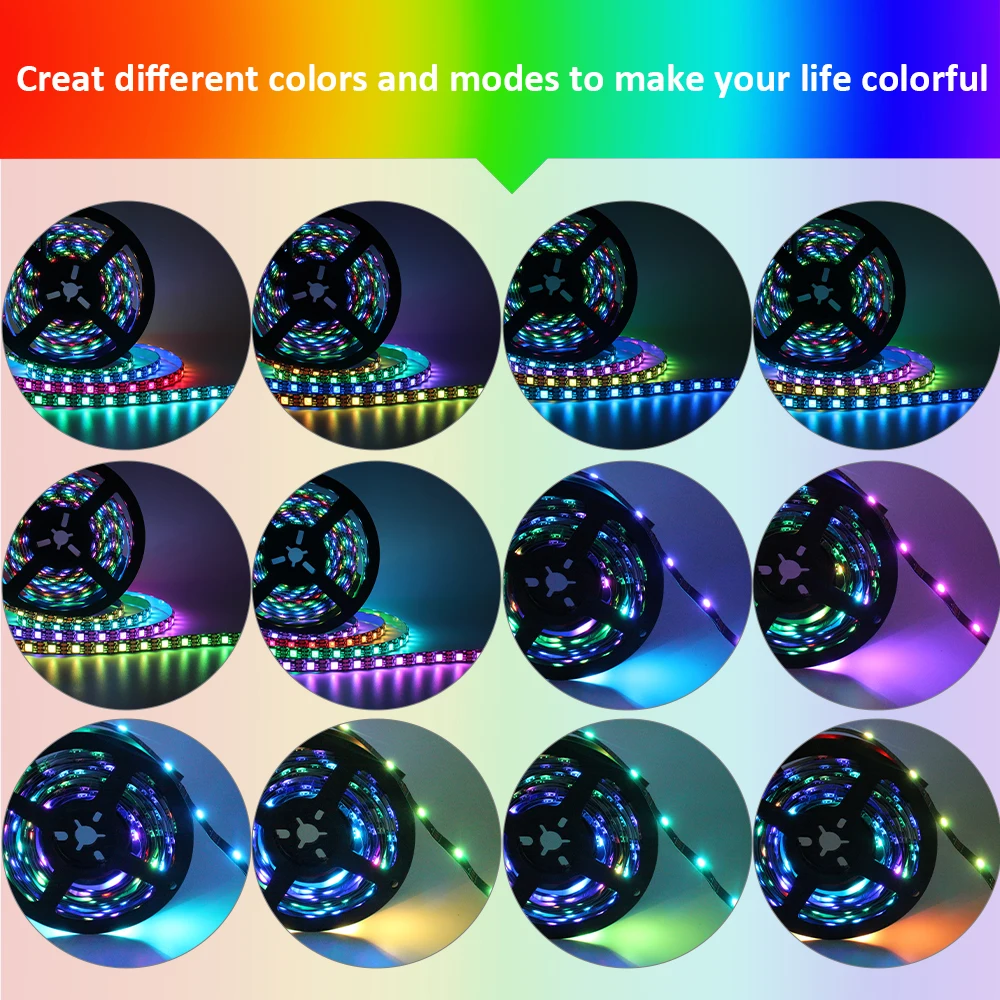 Tira de luces LED WS2812B RGBIC 5V DC 5050 300LED SMD cinta LED Digital lámpara de cinta PCB negro impermeable direccionable RGB IC raya