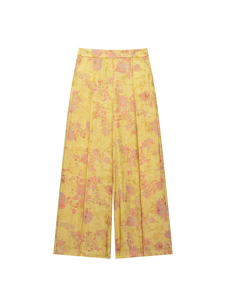 Conjunto de Pantalones Anchos Vintage para Mujer 2026, Estilo Chino, Camisa de Manga Larga con Cuello Alto y Botones Tipo Rana, Pantalones Holgados con Estampado, Conjunto de Dos Piezas