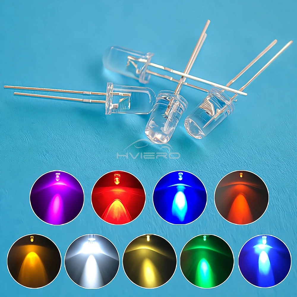 100 Piezas de Diodos Emisores de Luz LED F5 de 5mm, Redondos, Blancos, Rojos, Azules, Rosa Cálido, UV, Transparentes, Súper Brillantes, 6000-6500k, Lámparas, Bombillas