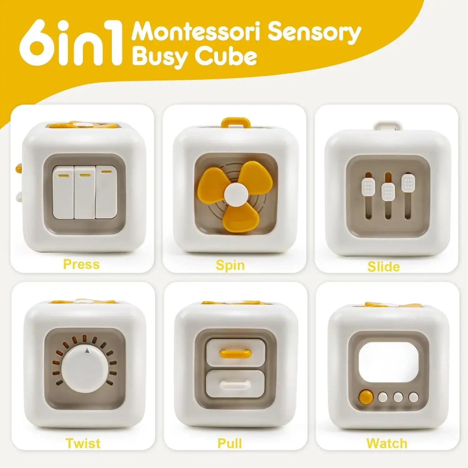 Juguete para bebé 6 en 1, cubo ocupado multifuncional, cubo de actividades Montessori, habilidad de práctica para niños pequeños, juguete educativo, tablero de presión sensorial