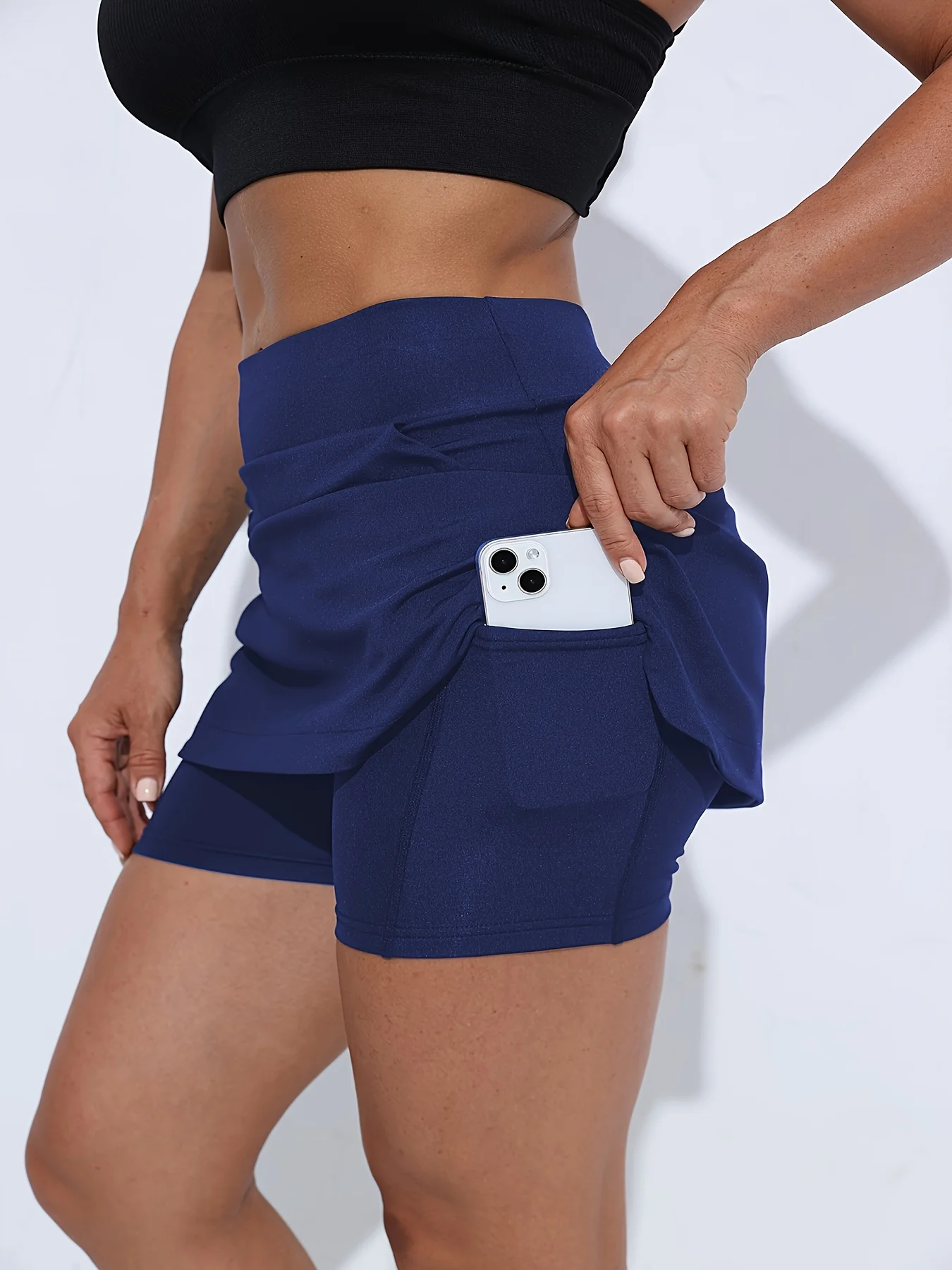 Tenis 2 en 1 faldas con pantalones cortos para correr Yoga Culotte pantalones cortos mujeres deportes Fitness Dobule bolsillos cintura alta pantalones cortos de secado rápido