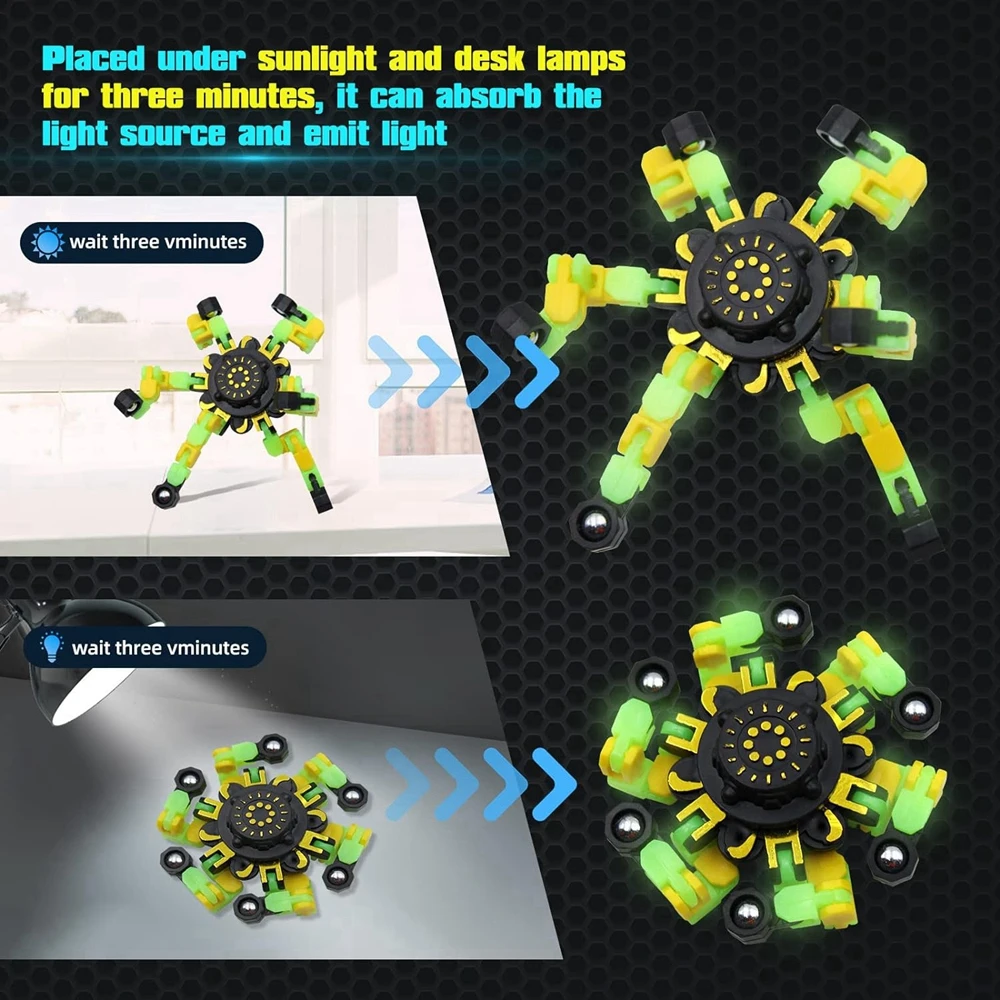 4 Uds Fidget Spinners que brilla en la oscuridad, giroscopio con la yema del dedo, Robot Deformable DIY, divertidos juguetes sensoriales, Spinner de descompresión, recuerdos de fiesta