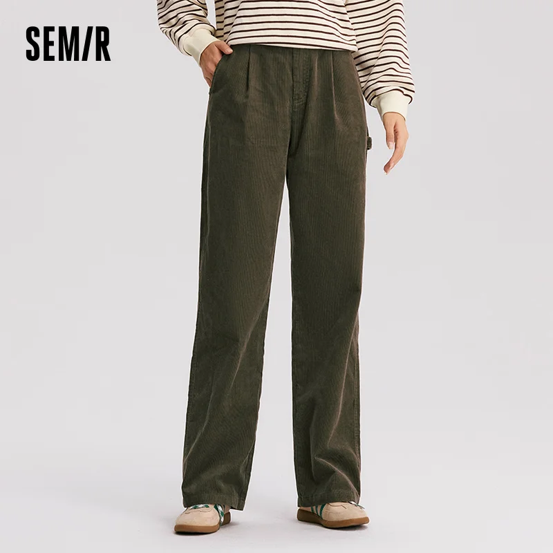 Semir pantalones casuales para mujer, pantalones de pierna ancha de algodón de pana, nuevo estilo de ropa de trabajo Vintage de invierno 2025