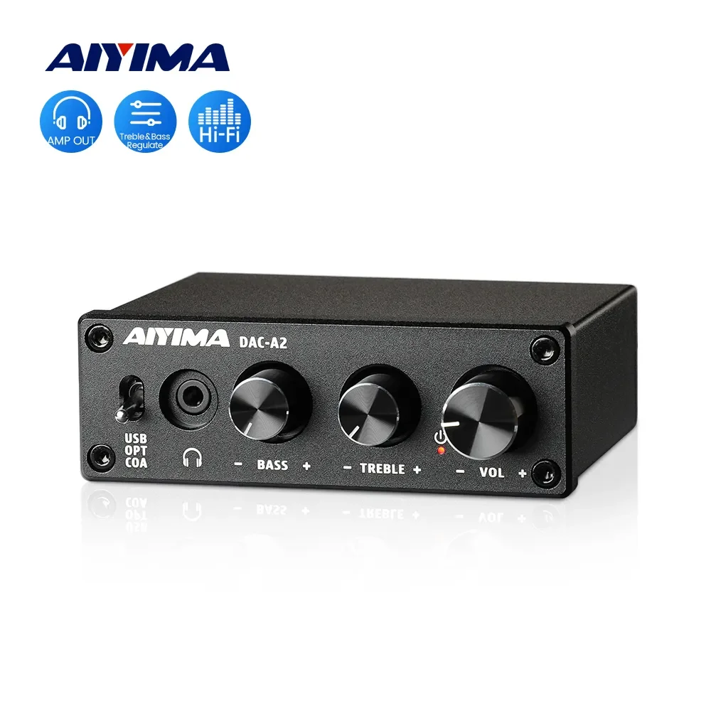 AIYIMA DAC-A2 Amplificador 2,0 decodificador Digital Hifi USB DAC Audio amplificador de auriculares 24 bits 96KHz salida óptica Coaxial RCA