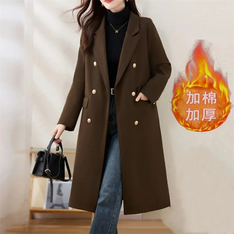 Abrigo Largo de Lana Rojo para Mujer, Cálido, Casual, Ajustado, con Algodón, Grueso, de Moda, Nueva Colección Otoño Invierno 2026