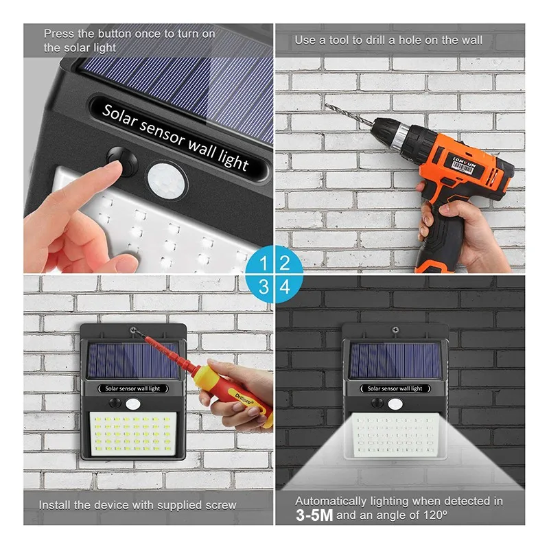 Luz Solar LED con Sensor de movimiento PIR, luz de pared para exteriores, impermeable, alimentada por energía Solar, farola, decoración de jardín, 6/30
