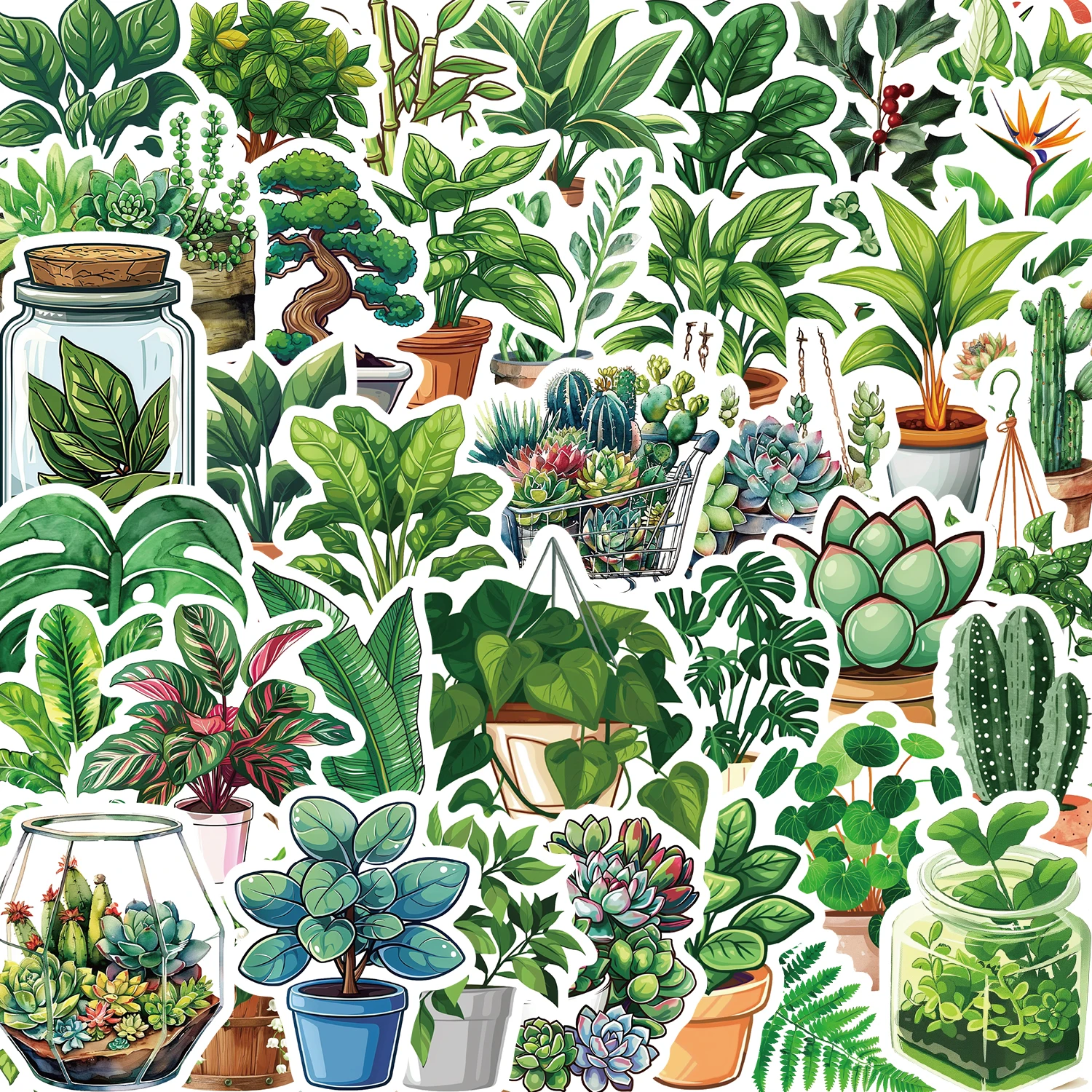 50 Uds. De pegatinas estéticas verdes de plantas bonitas, juguete para niños, decoración DIY para nevera, cuaderno, bicicleta, teléfono, maleta, pegatina de dibujos animados