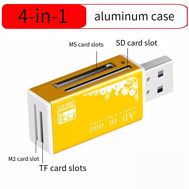 Lector de tarjetas de memoria 4 en 1 TF Micro SD M2 MS, adaptador USB 2,0 MMC de alta velocidad para ordenador portátil, Pc de escritorio, altavoz para vehículo