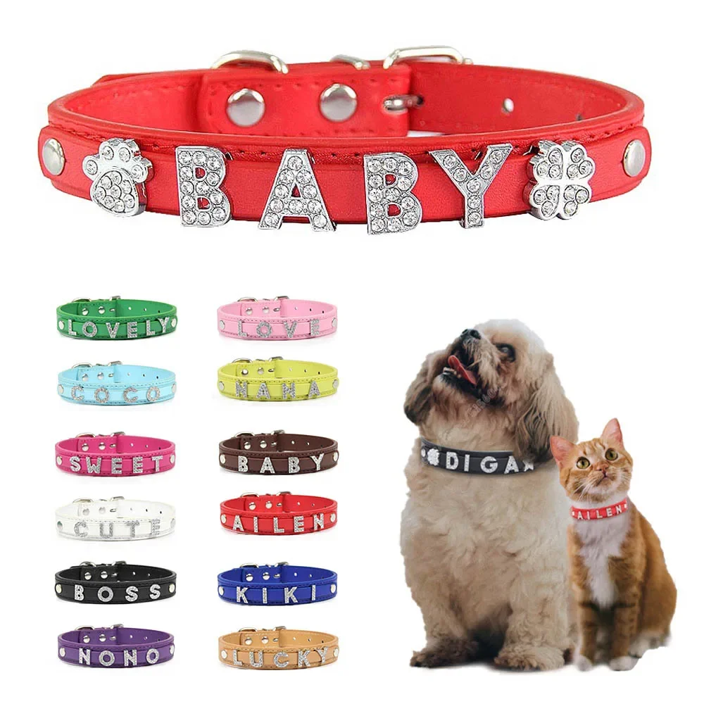 Collares para perros y cachorros con diamantes de imitación ostentosos, Collar personalizado para perros pequeños, gatos, Chihuahua, Collar personalizado, dijes con nombre gratis, accesorios para mascotas
