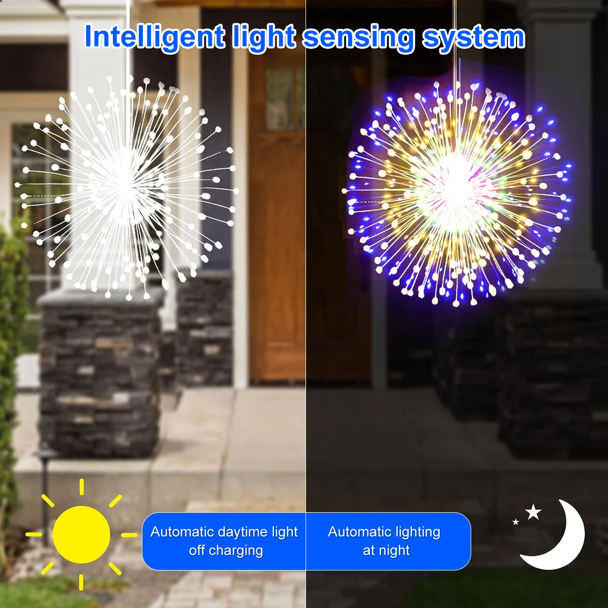 Luces solares de fuegos artificiales para exteriores, 90/150/200 LED, 8 modos, guirnaldas de luces colgantes de alambre de cobre para patio, tienda de campaña, fiesta, Navidad