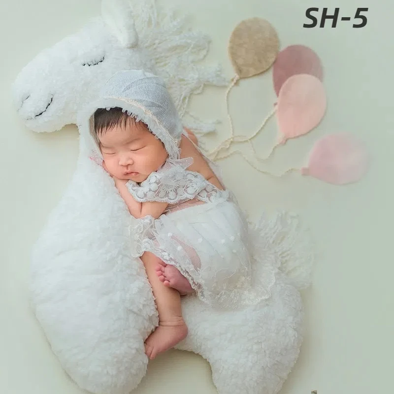 Accesorios de fotografía recién nacido unicornio posando caballo almohada cojín manta telones de fondo estudio fotográfico estera Linda decoración de muñeco de peluche