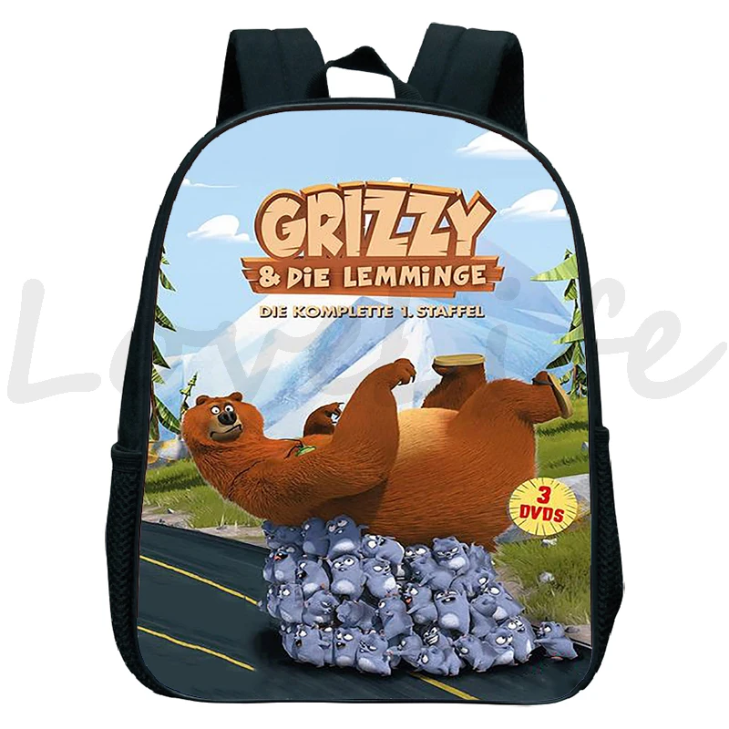 GRIZZY AND THE LEMMINGS mochila para niños y niñas, mochilas escolares de guardería, morral de oso de dibujos animados