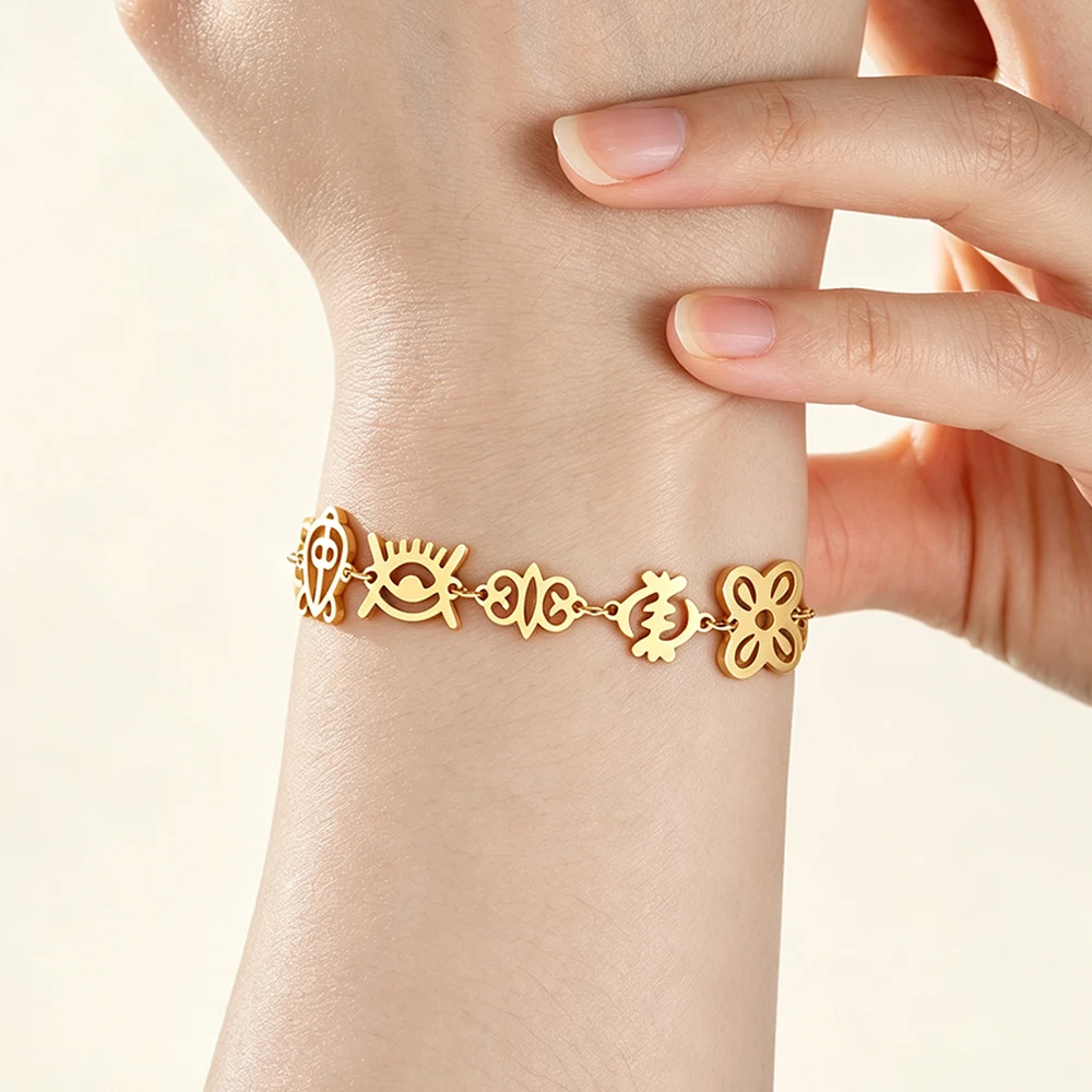 Pulsera con Símbolo Adinkra Africano, Amuleto de Protección Espiritual Étnico de Ghana, Cadena Ajustable de Acero Inoxidable, Regalos de Joyería