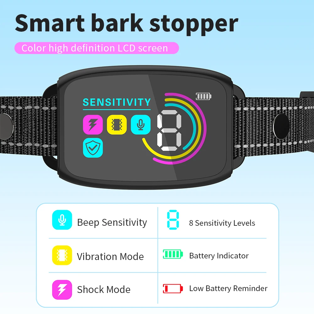 Collar de entrenamiento automático para perros, antiladridos, recargable tipo C, entrenador de perros, descarga eléctrica, vibración, zumbador, impermeable