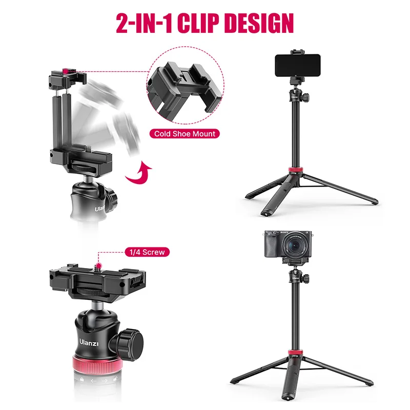ULANZI TRIPOD MT-44 trípodes Smartphone Vlog trípodes con zapata fría soporte de montaje para teléfono para trípode móvil cámara portátil SLR