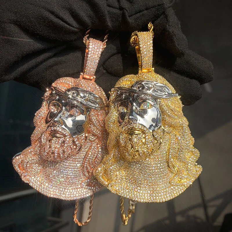 Hip Hop 5A + circonita cúbica pavimentada ostentosa helada pieza de Jesús colgantes collar hombres rapero joyería Color oro rosa plata