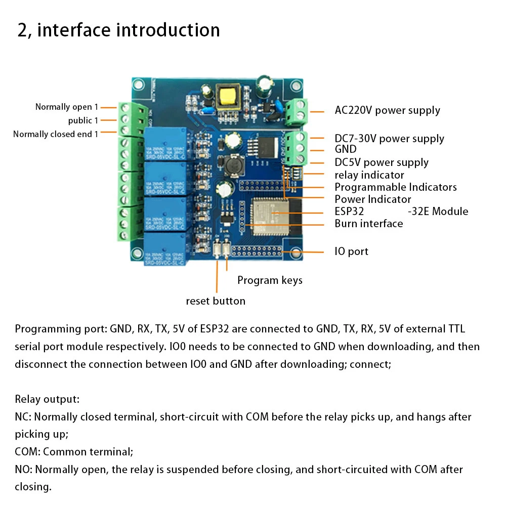 Placa de desarrollo de relé ESP32, fuente de alimentación CA/CC, WiFi, Bluetooth, BLE, módulo de relé de 4 canales ESP32-WROOM
