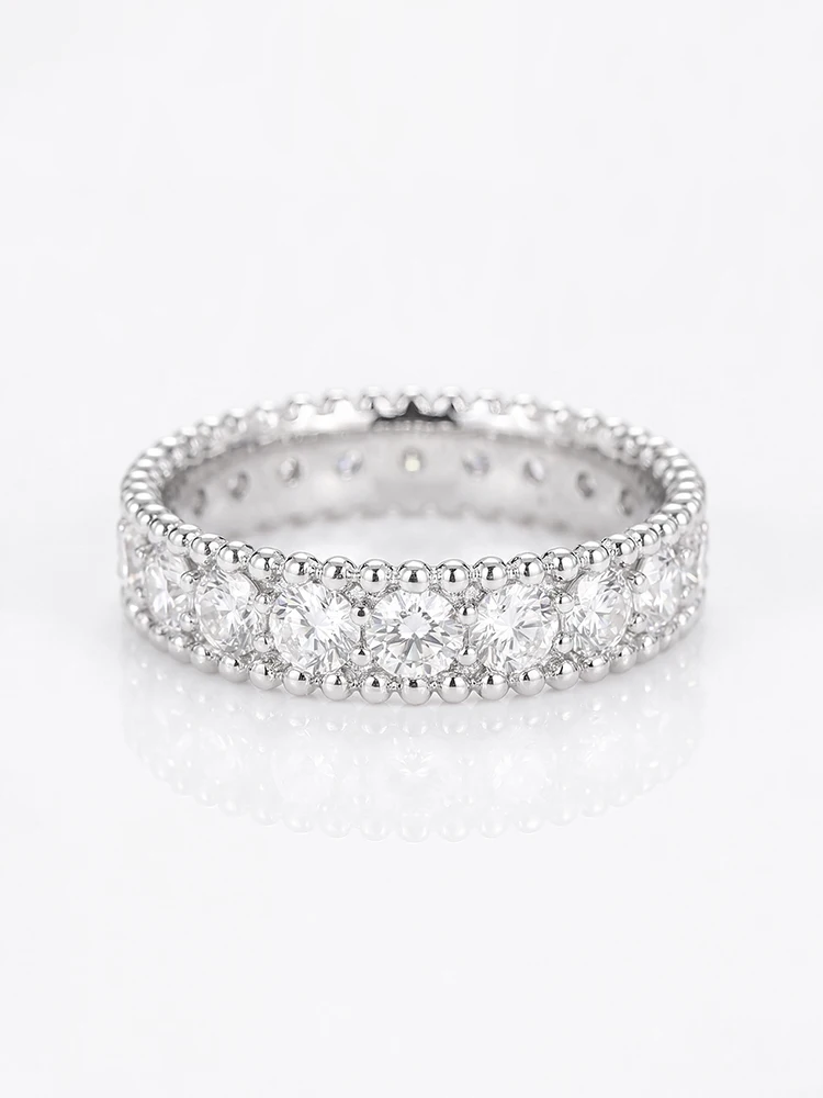 Anillos de Diamantes Moissanite Redondos Reales de Lujo para Mujer, Anillos Geométricos de Plata de Ley 925 para Aniversario y Boda, Joyería Fina