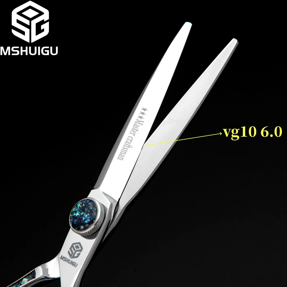 MSHUIGU VG10 Juego de tijeras de peluquero profesionales 4-5-5,5-6-7 pulgadas Tijeras finas de calibre múltiple para cortes de pelo y salones familiares