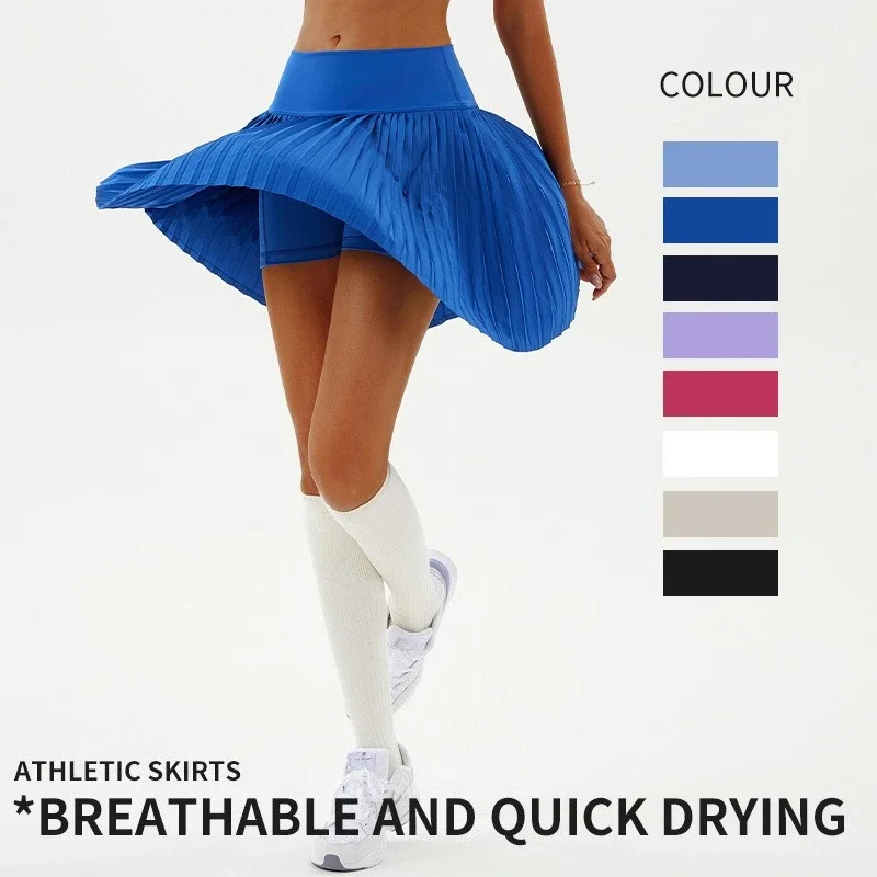 Pantalones cortos sexis de Yoga para Fitness, Falda plisada de tenis de cintura alta para bailar con forro interior, diseño deportivo de doble capa de cintura alta
