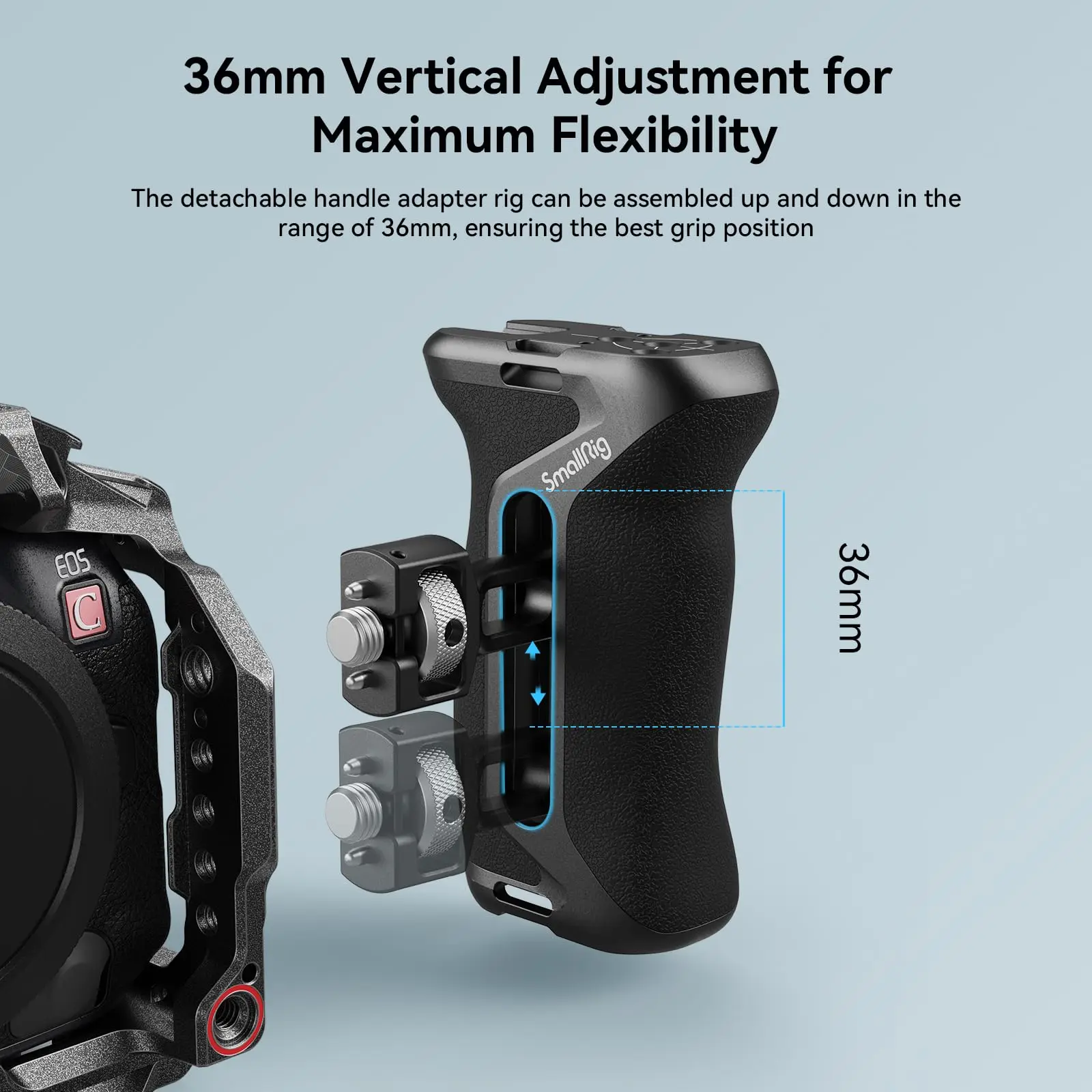 Manija lateral ajustable SmallRig con tornillo de localización dos en uno para jaulas y placas con ARRI 3/8"-16 o 1/4"-20 orificios izquierda/derecha