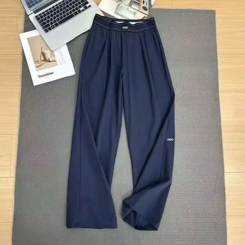 Pantalones casuales holgados de mujer 2026, de cintura alta y finos, transpirables, con caída, de pierna ancha y boca recta, ideales para yoga y verano.