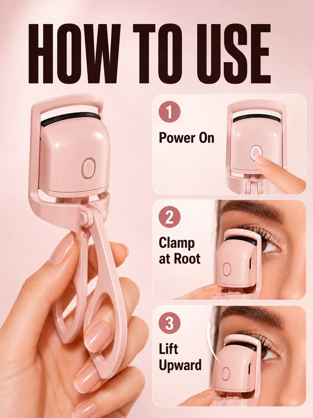 Rizador de Pestañas Eléctrico con Calefacción, Recargable por USB-C, 2 Ajustes de Calor, Rizado Natural Duradero para Pestañas Rectas y Rebeldes
