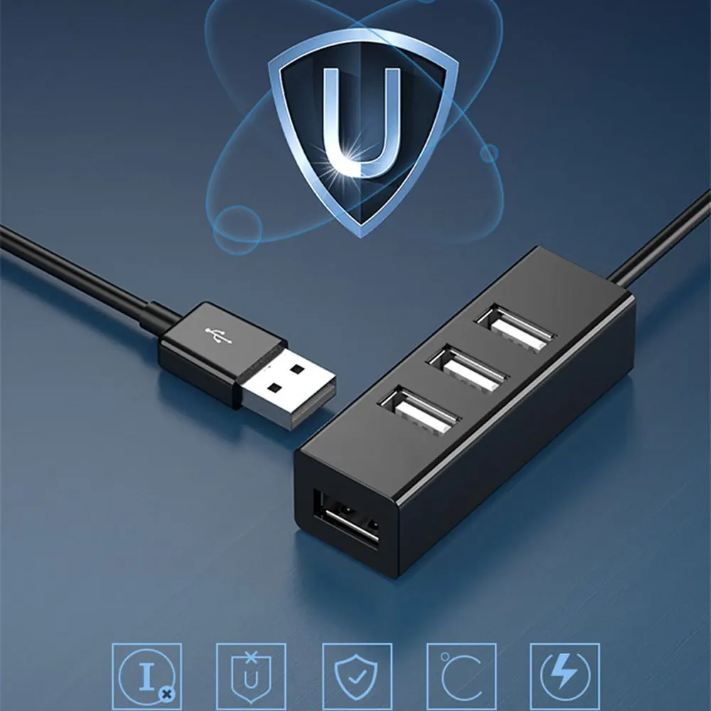 Expansor USB 2.0, Divisor/Hub USB, Adaptador de Corriente Uno a Cuatro, 480 Mbps, Apto para Unidades Flash USB, Lector de Tarjetas, Cámara Digital