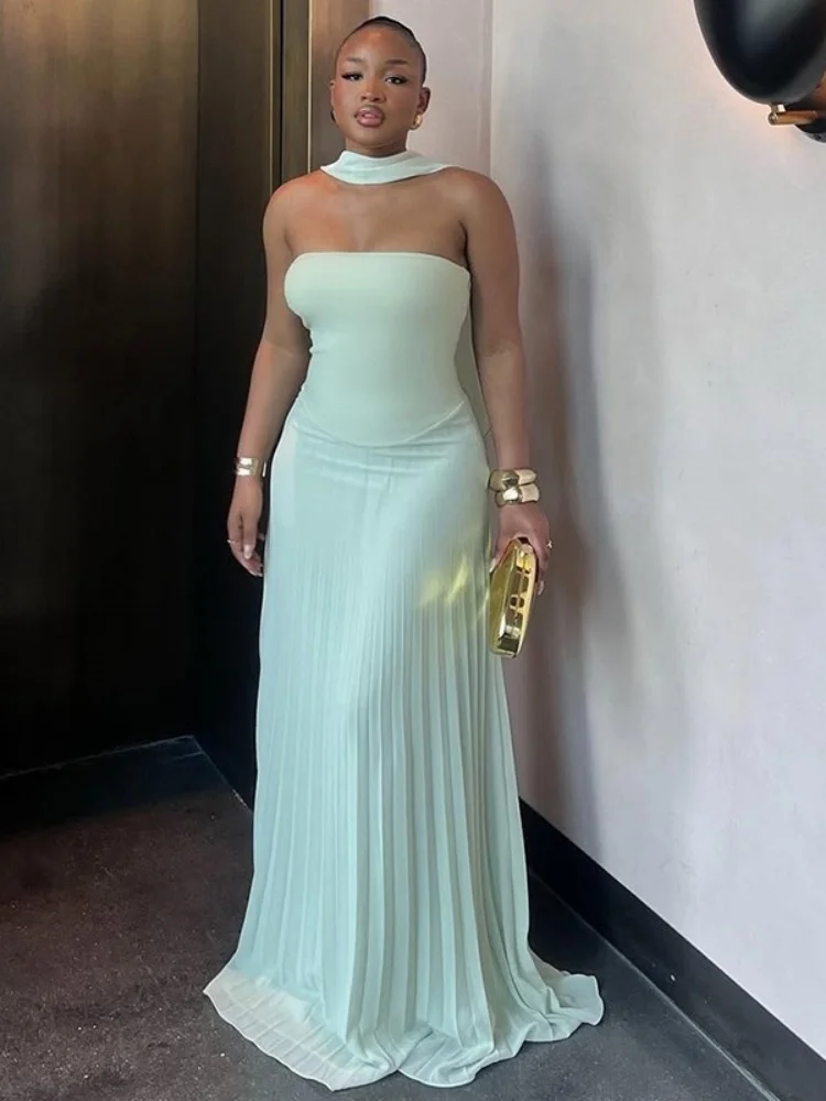 Vestido Wmstar para mujer, venta al por mayor, novedad de verano 2021, elegante Top con cuello Halter, Falda plisada de cintura alta, traje elegante para Club de lujo
