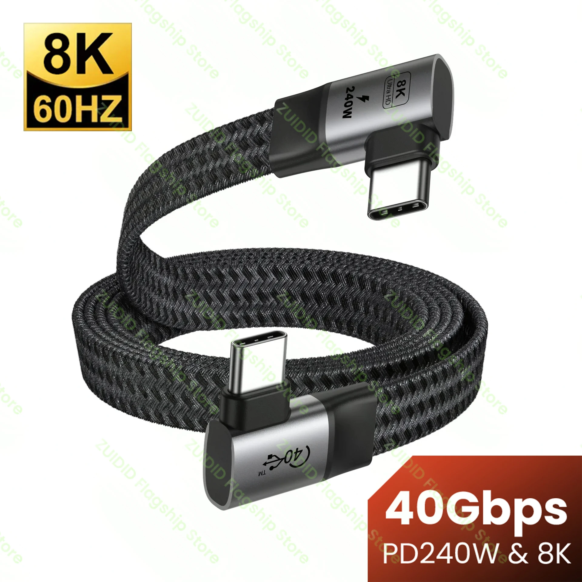 Cable de datos USB4 plano de 40Gbps tipo C a tipo C ThunderBolt 3 PD 240W 5A Cable de USB-C para iPhone 15 16 Pro MacBook Pro Samsung Xiaomi