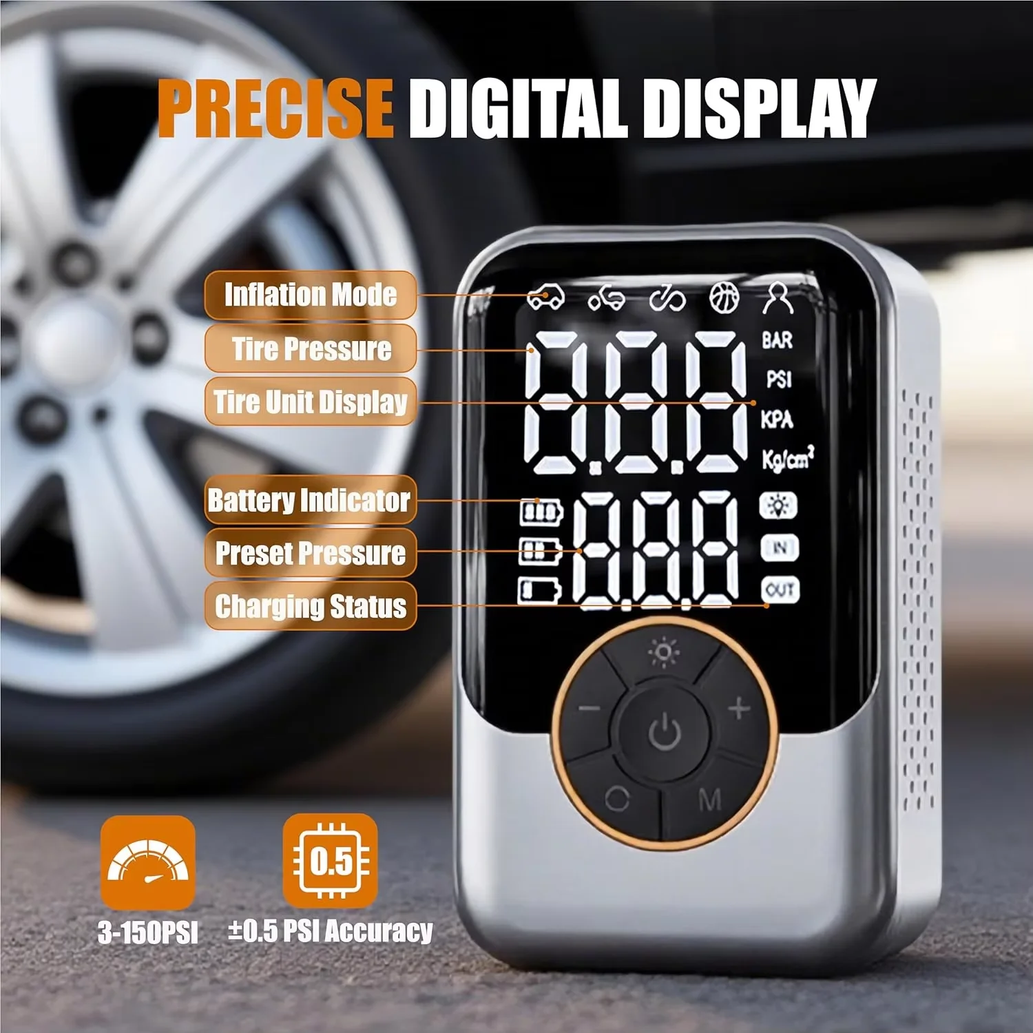 Bomba de aire portátil inalámbrica, inflador de neumáticos de coche, compresor de aire eléctrico con pantalla LCD, inyector de aire para bicicleta, coche, motocicleta, neumáticos y balones.