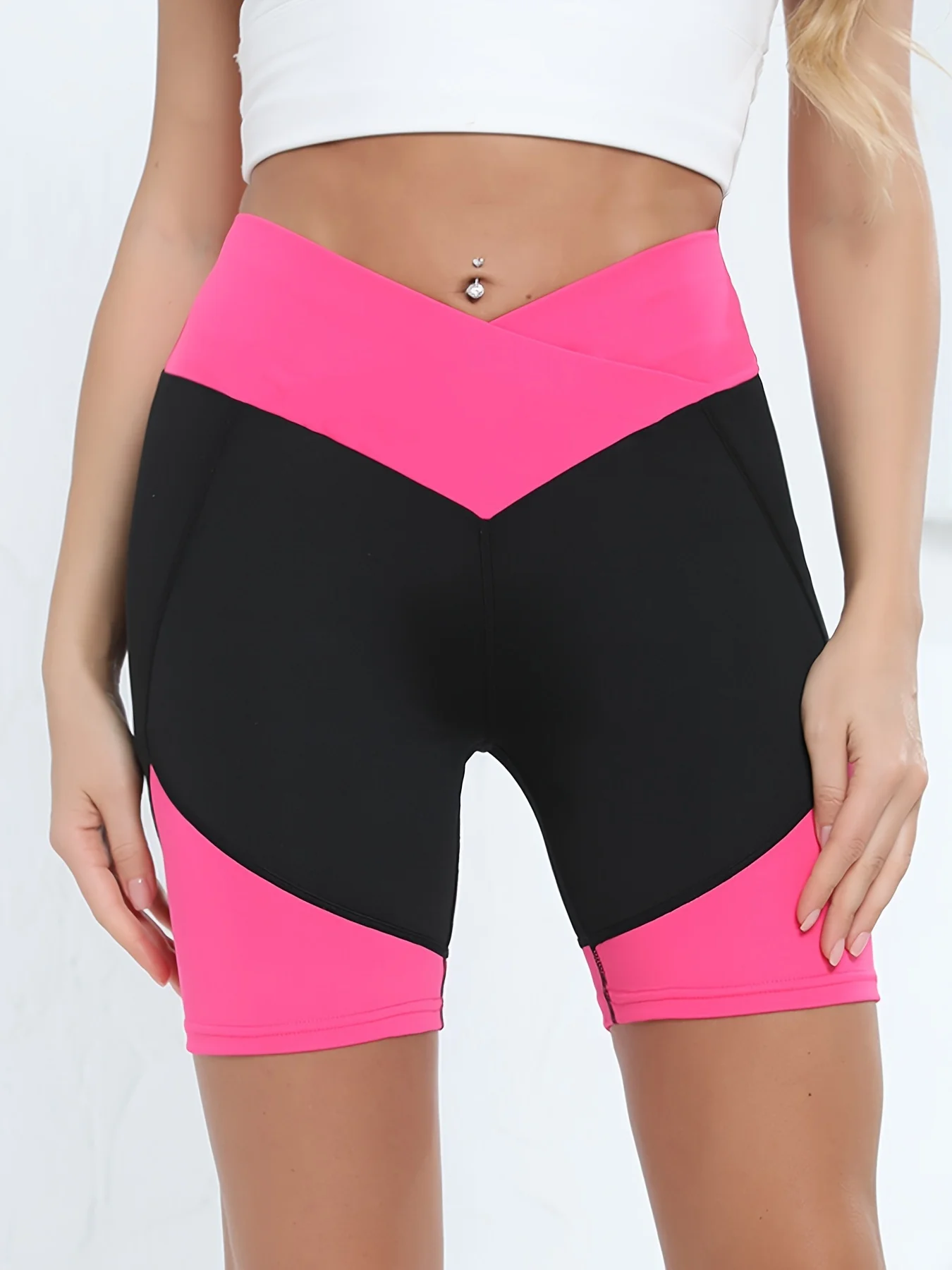 Pantalones cortos de yoga cruzados de cintura alta, pantalones cortos para mujer, pantalones cortos de entrenamiento con control de barriga para mujer