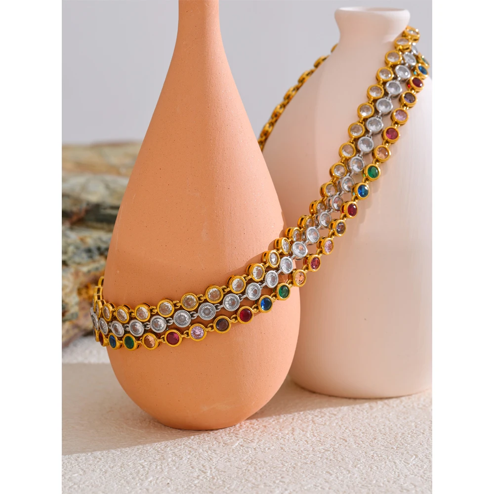 Yhpup-collar de cadena fundida de lujo para mujer, exquisita y colorida de circonia cúbica, pulsera de acero inoxidable, regalo de joyería resistente al agua