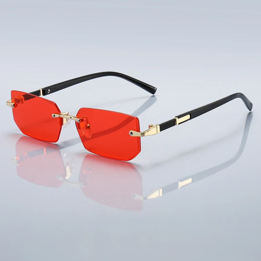 36 gafas de sol sin montura para hombre y mujer, lentes rectangulares con gradiente, montura metálica, lentes de colores, gafas unisex, moda de lujo