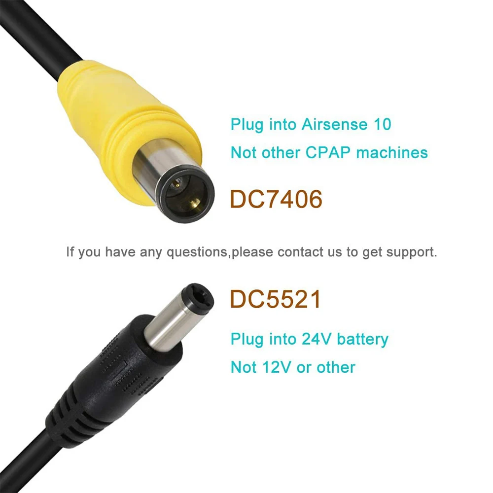 ResMed-Cable de alimentación S10 CPAP, 24V CC, 5,5X2,1mm a DC7406, Cable de enchufe para tren de viaje